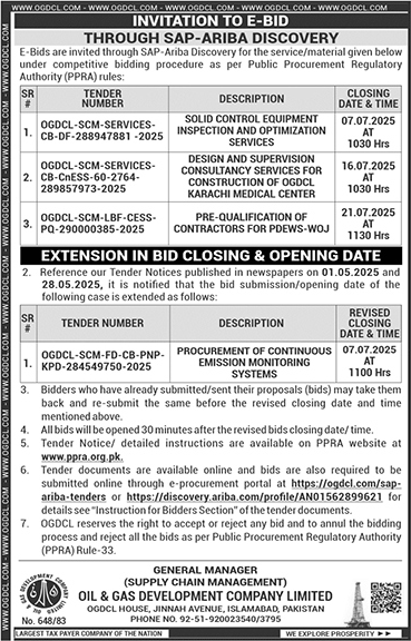 Oil & Gas Development Authority Limited Islamabad Tender Notice
